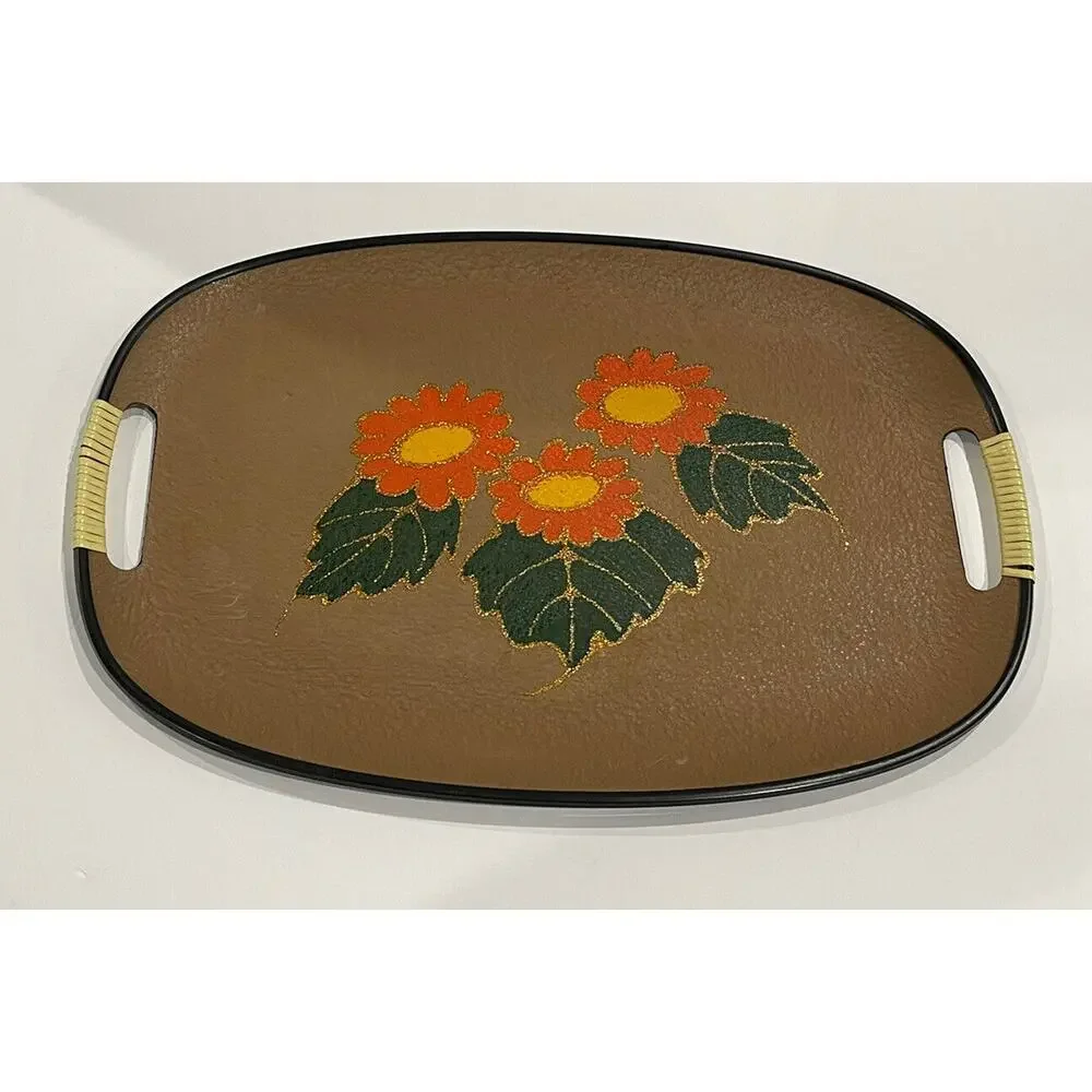 Vintage EVERBRIGHT LACQUERWARE Serving Tray Mid Century Modern Japan Flowers